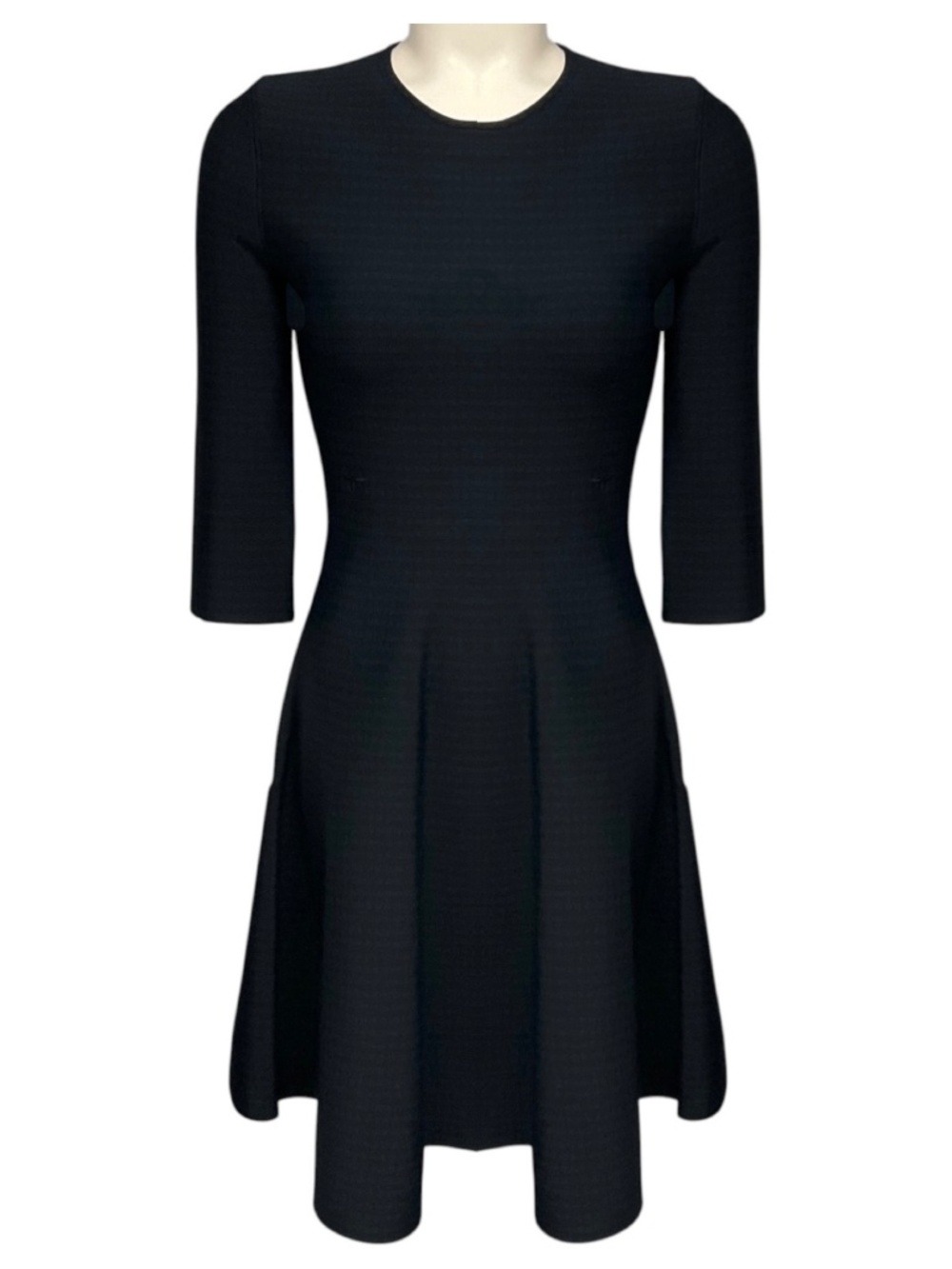CHRISTIAN DIOR NAVY BLUE / BLACK HOUNDSTOOTH PATTERNED STRETCH KNIT FIT AND FLAR
